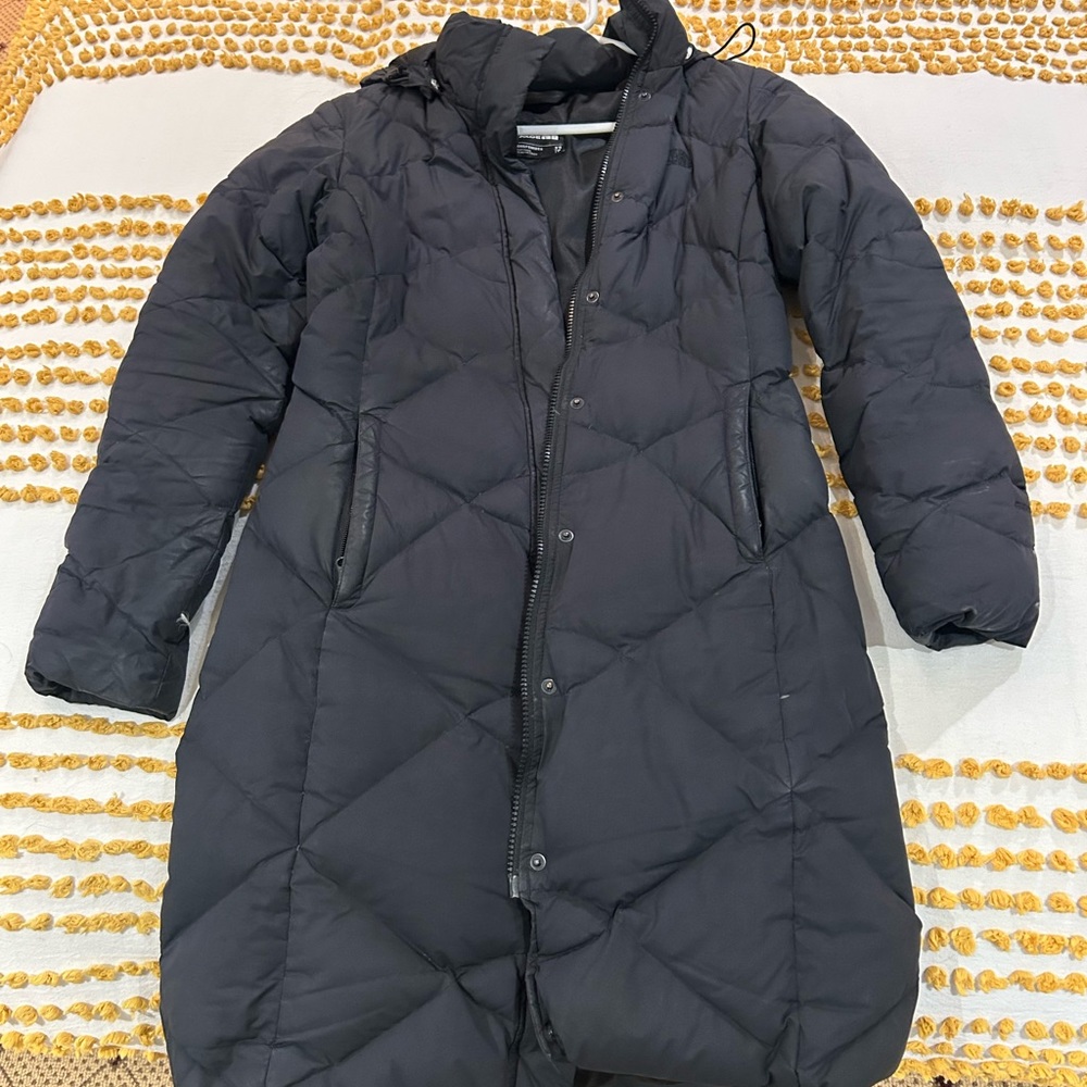 North face parka with attached hood- in fair condition